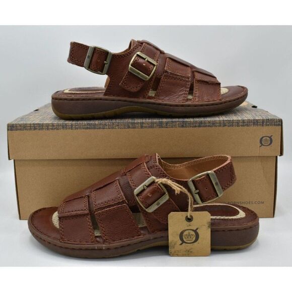 Born Mens Size 12 Miguel Full Grain Leather Dark Tan Bourban Sandals Shoes main image 8